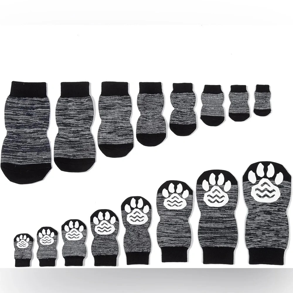 Pet Heroic Black-Grey Knitted Anti-Slip Dog Socks Protector 4 Indoor Wear,